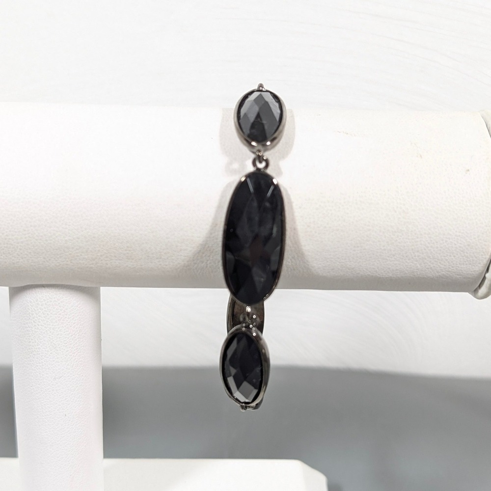Gunmetal Black Faceted Bracelet 7.5 in Whimsigoth Gothic Dark Romantic